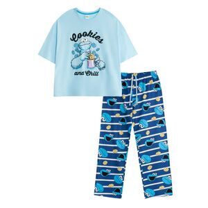 Sesame Street Womens/Ladies Cookie Monster Short-Sleeved Long Pyjama Set / Blue